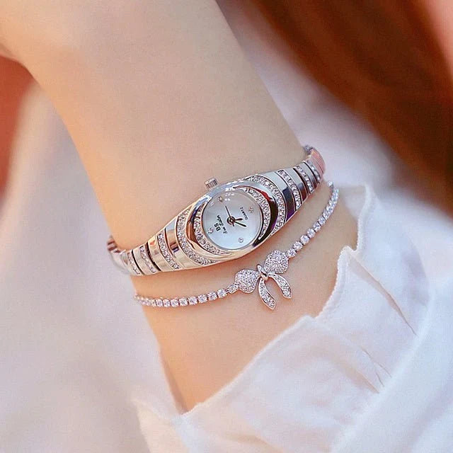 Luxury Gold Diamond Women's Watch – Elegant Crystal Bracelet Quartz Wristwatch